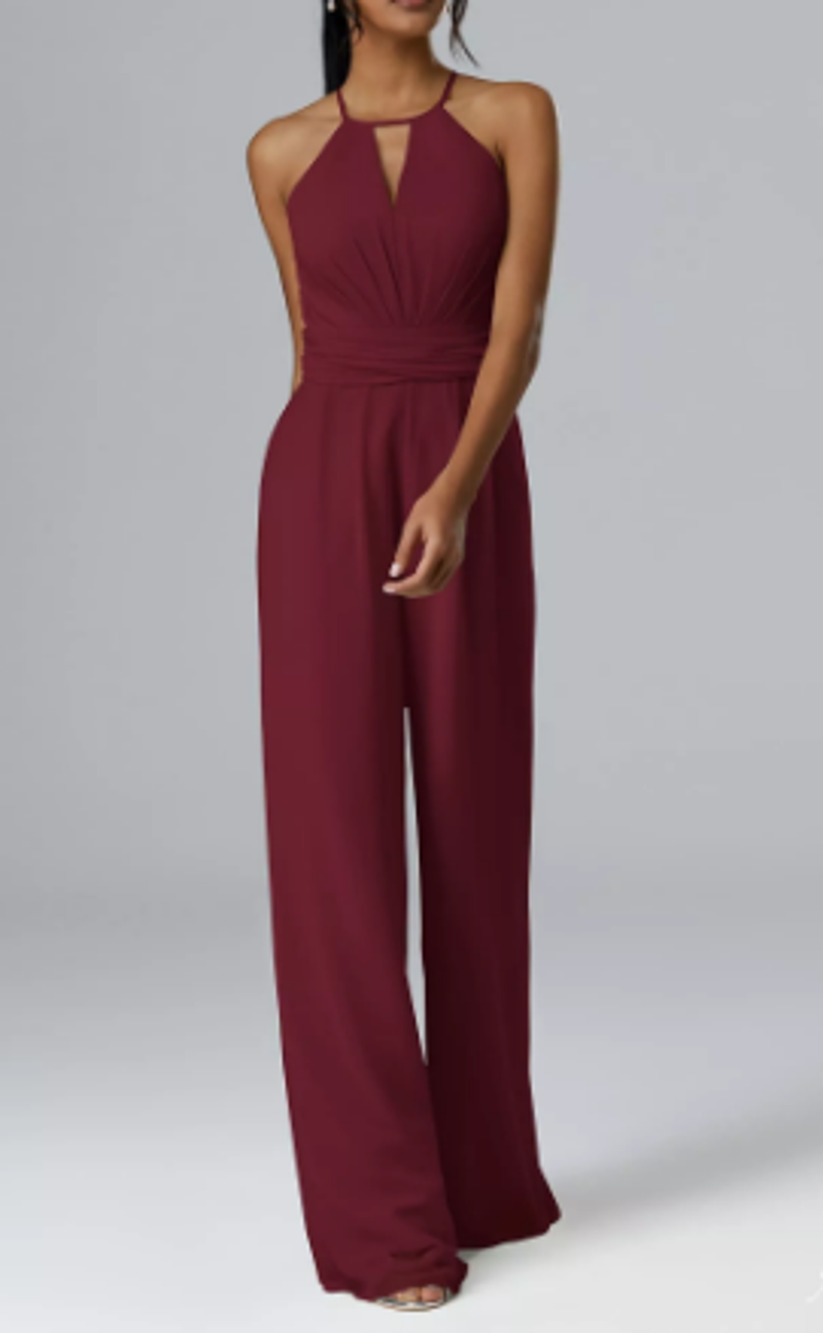AW BRIDAL 6 S burgundy Peggie keyhole formal wide leg jumpsuit 0b8
